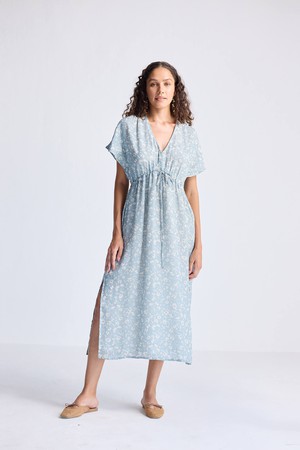 Gathered Maxi Dress in Light Blue Florals from Reistor