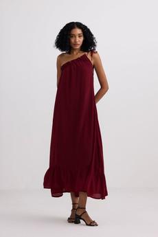 One-shoulder Midi dress in Burgundy via Reistor