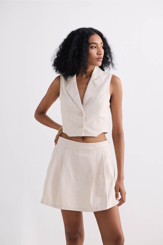 Cropped Cotton Tweed Vest Set in Cream from Reistor