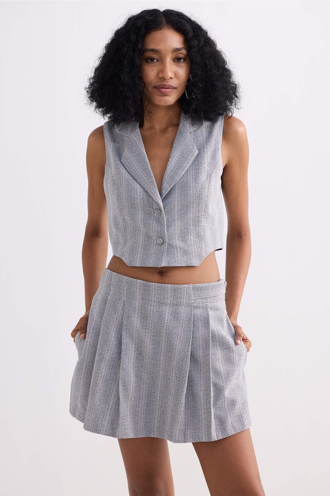 Cropped Cotton Tweed Vest Set in Grey from Reistor