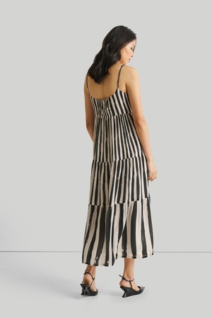 Strappy Tiered Maxi Dress in Black Stripes from Reistor