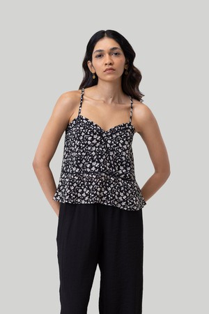 V-neck Lace Camisole in Black Florals from Reistor