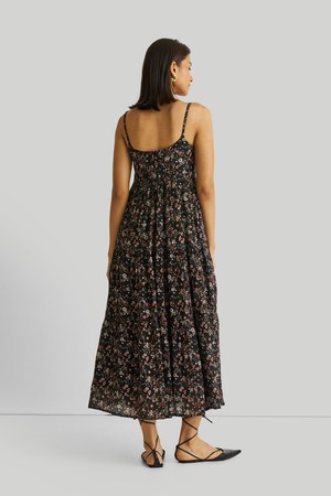 Strappy Tiered Maxi Dress in Black Florals from Reistor