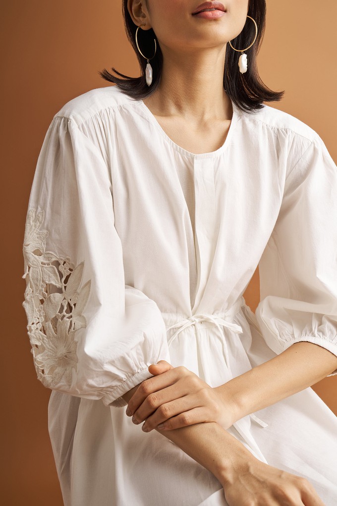 Shirt Dress with Balloon Sleeves in White from Reistor