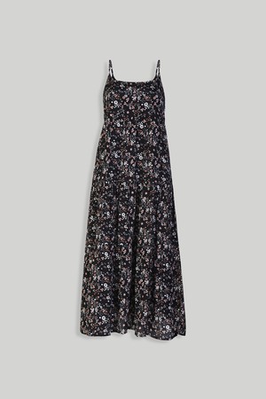 Strappy Tiered Maxi Dress in Black Florals from Reistor