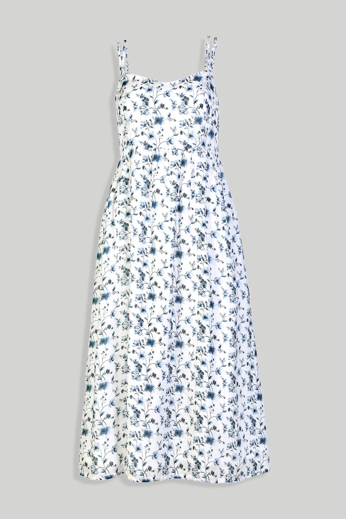 Strappy Gathered Blue Floral Midi Dress from Reistor