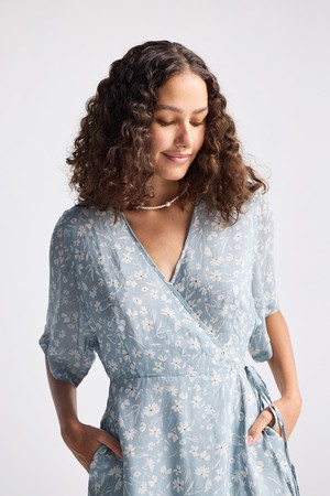 Maxi Wrap Dress in Light Blue Florals from Reistor