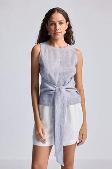 Front-tie Top in Linen Stripes via Reistor