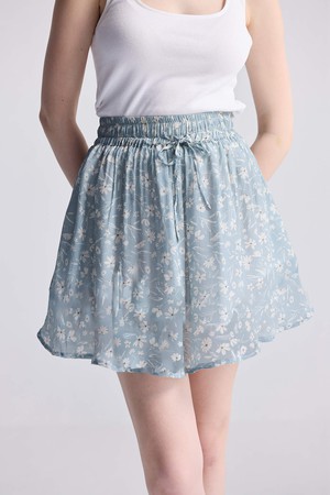 Drawstring Short Skirt in Light Blue Florals from Reistor