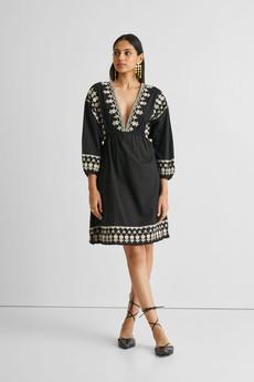 Deep V Embroidered Dress in Black via Reistor