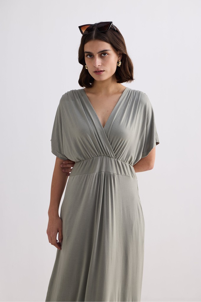 Flowy A-Line Maxi Dress with Side Slits in Light Olive from Reistor