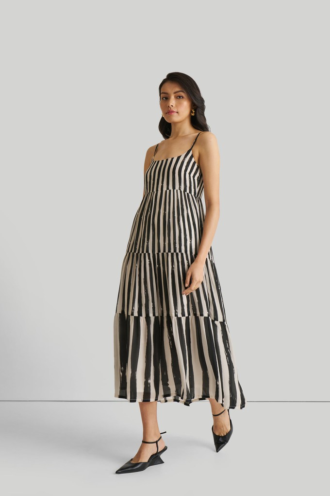 Strappy Tiered Maxi Dress in Black Stripes from Reistor