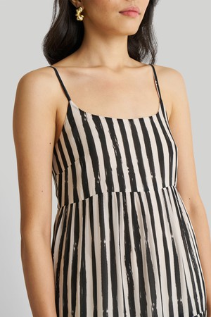 Strappy Tiered Maxi Dress in Black Stripes from Reistor