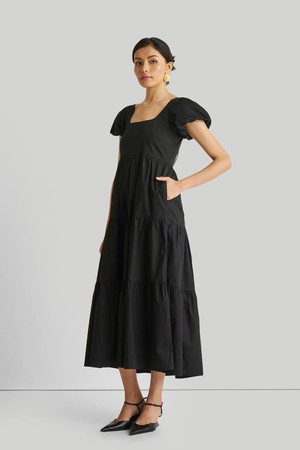 Puff Sleeve Tiered Maxi Dress in Black from Reistor