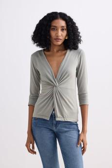 Twist Front Knit Shirt in Light Olive via Reistor