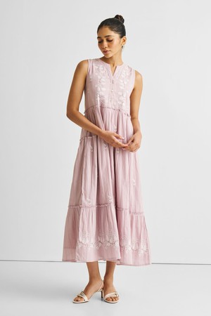 Embroidered Resort Maxi Dress in Pink from Reistor