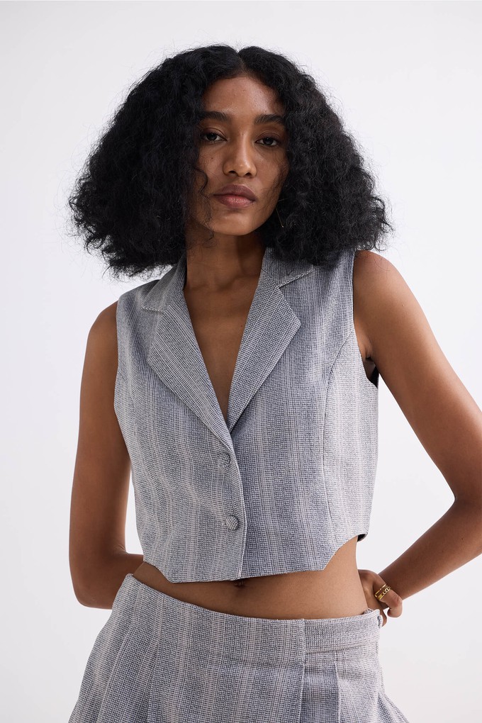 Cropped Cotton Tweed Vest Set in Grey from Reistor