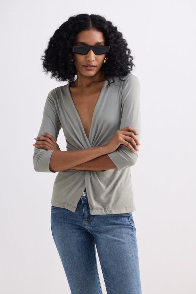 Twist Front Knit Shirt in Light Olive from Reistor