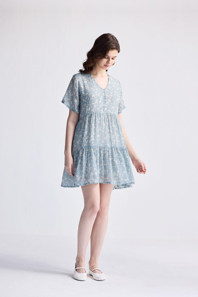 Floral Short Tiered dress in Light Blue from Reistor