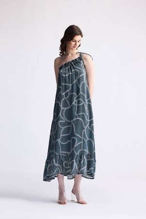 One Shoulder Midi Dress in Abstract Stripes from Reistor