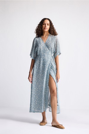 Maxi Wrap Dress in Light Blue Florals from Reistor