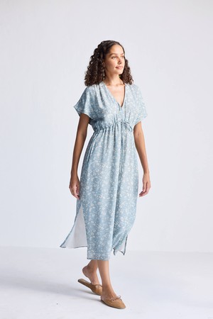 Gathered Maxi Dress in Light Blue Florals from Reistor