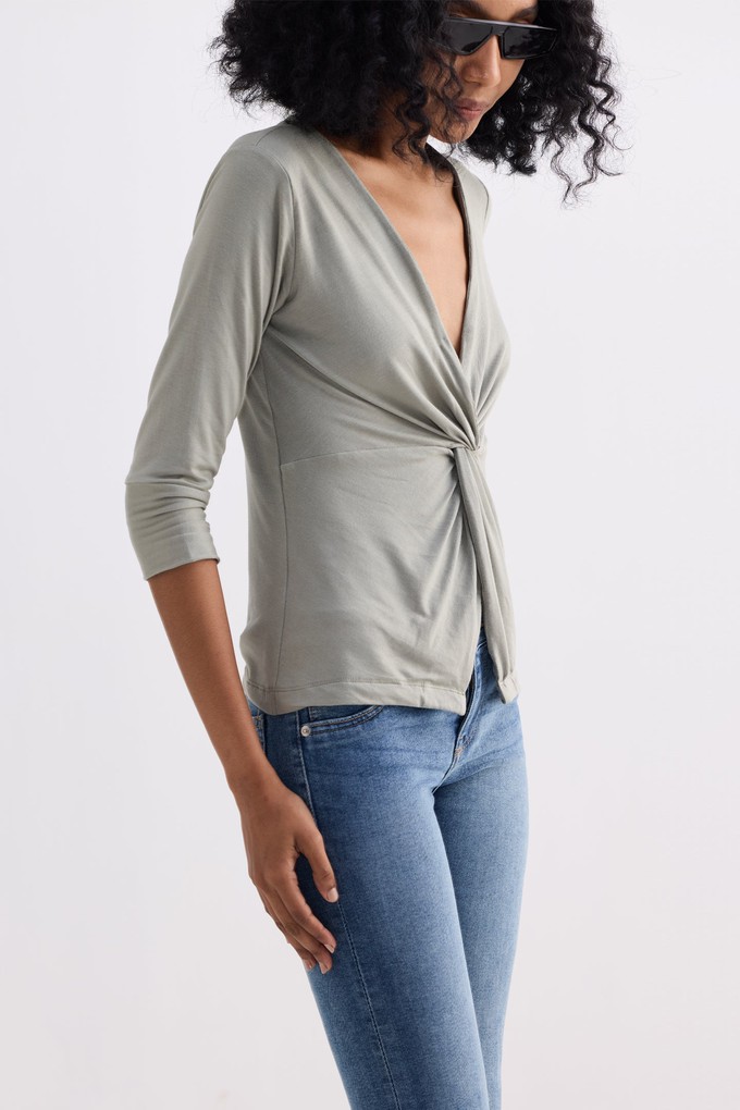 Twist Front Knit Shirt in Light Olive from Reistor