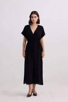 V-neck Gathered Maxi Dress in Black via Reistor