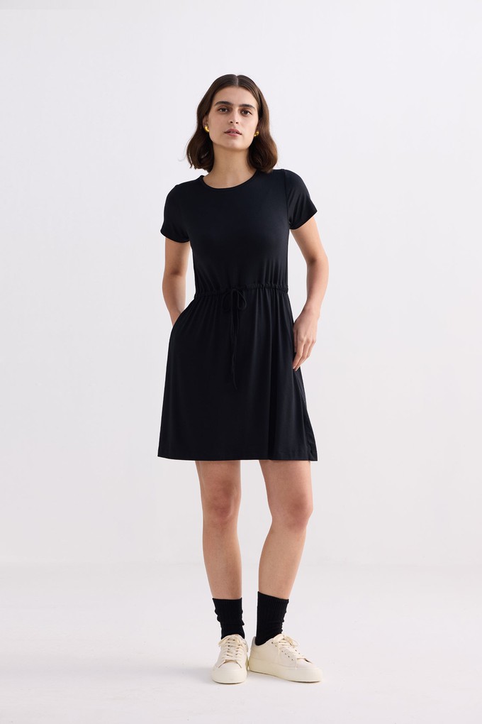 Drawstring Short T-shirt Dress in Black from Reistor