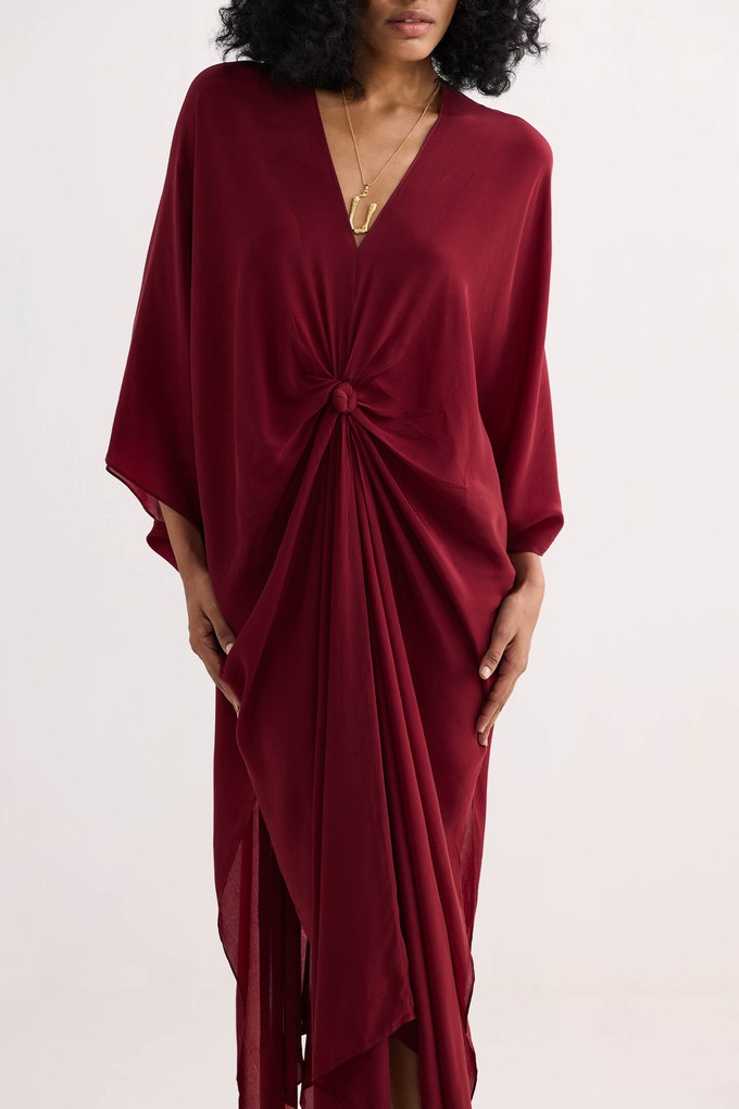 Front Twist Kaftan Dress in Burgundy from Reistor