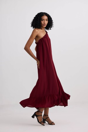 One-shoulder Midi dress in Burgundy from Reistor