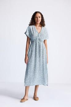 Gathered Maxi Dress in Light Blue Florals via Reistor