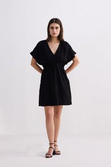 Short gathered Dress in Black via Reistor