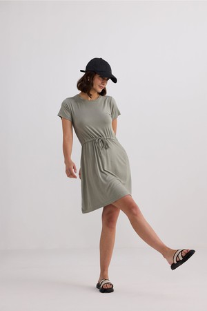 Drawstring Short T-shirt Dress in Light Olive from Reistor