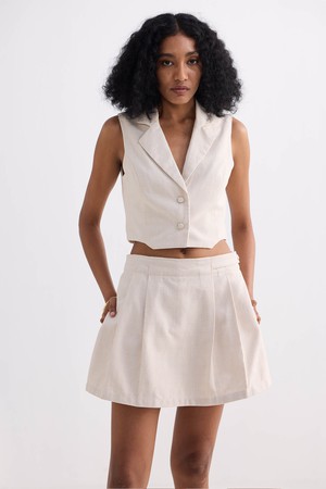 Cropped Cotton Tweed Vest Set in Cream from Reistor