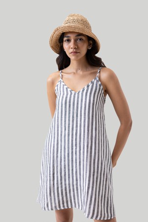 Short Tent Dress in Linen Stripes from Reistor