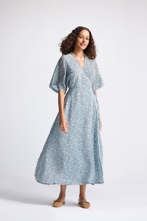 Maxi Wrap Dress in Light Blue Florals from Reistor