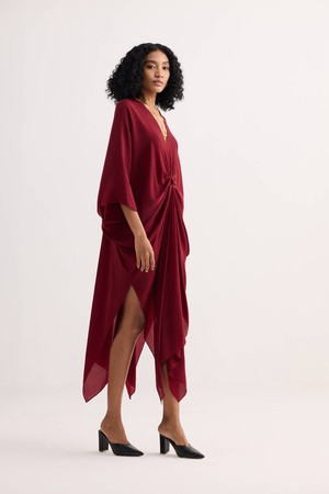 Front Twist Kaftan Dress in Burgundy from Reistor