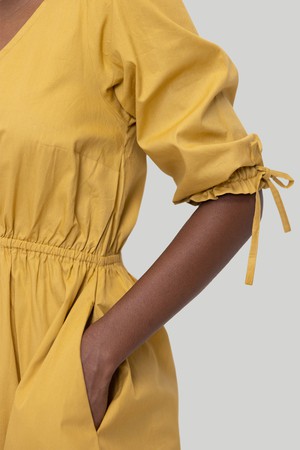 Gathered Elbow Sleeve Short Dress in Mustard from Reistor