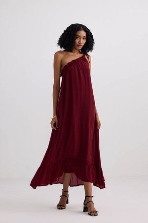 One-shoulder Midi dress in Burgundy from Reistor