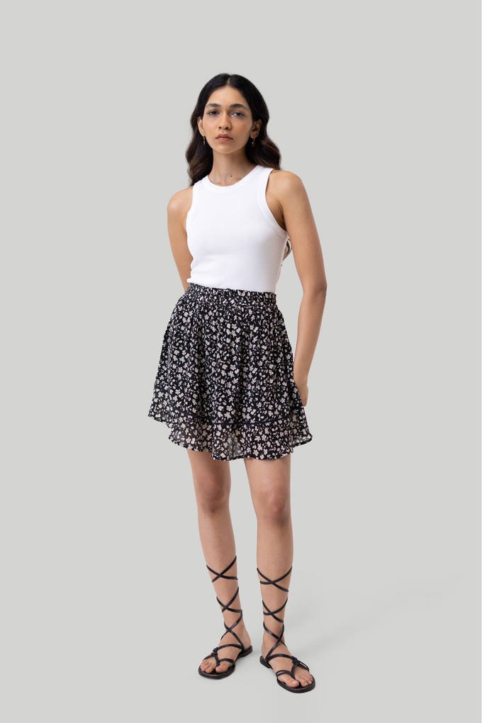 Drawstring Short Skirt in Black Floral from Reistor