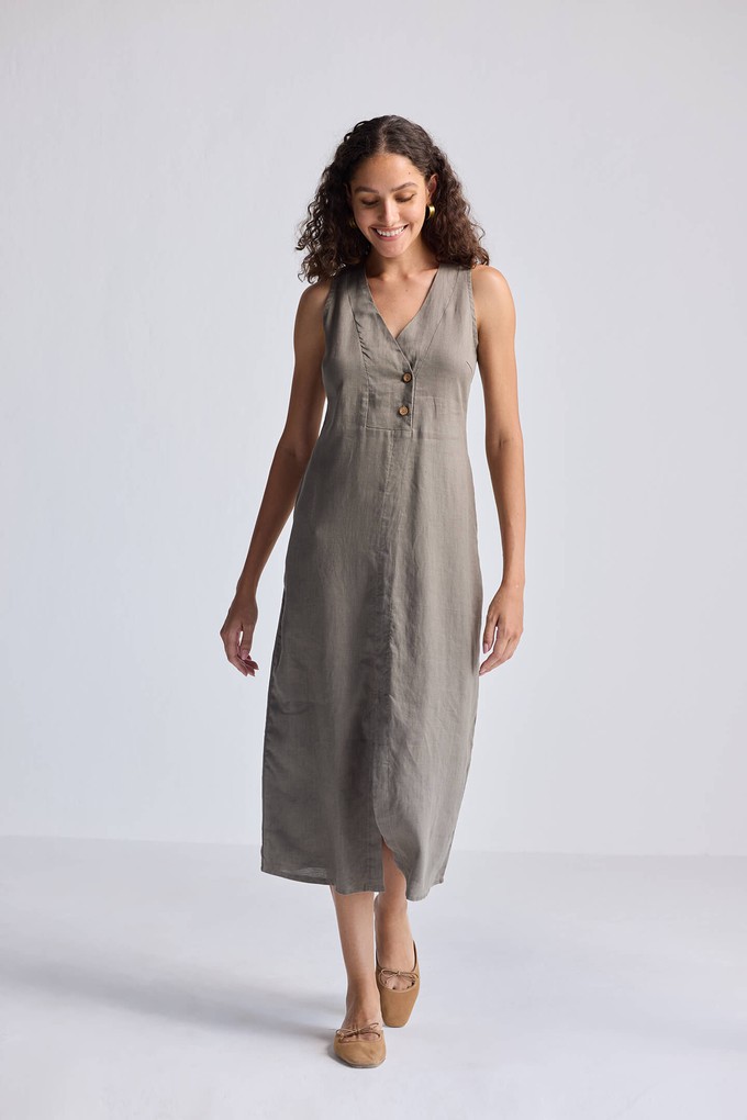 Straight Dress with Front Slit in Dark Green Hemp from Reistor