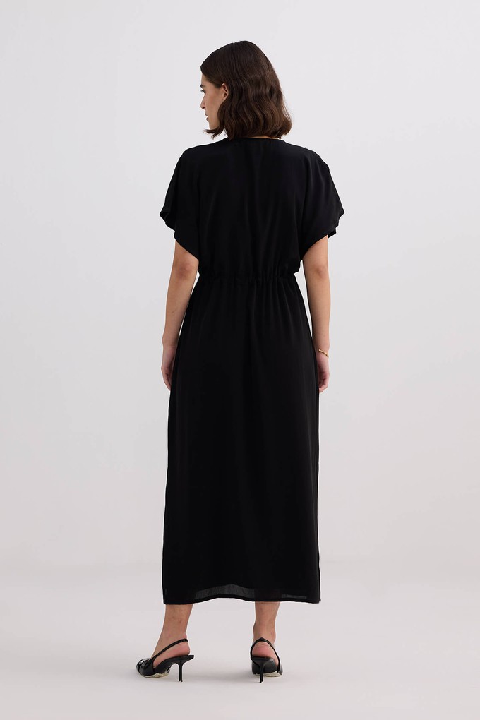 V-neck Gathered Maxi Dress in Black from Reistor