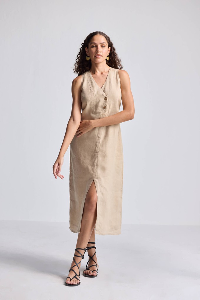 Straight Dress with Front Slit in Neutral Beige Hemp from Reistor