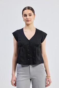 Deep V-neck short top in Black via Reistor