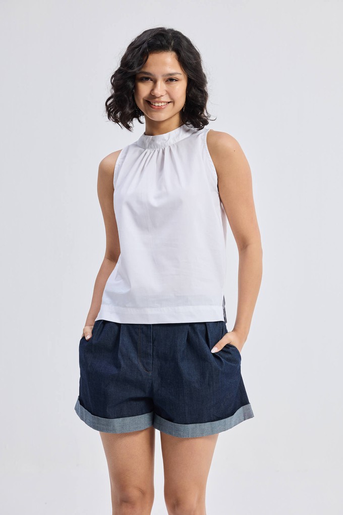 High-Neck Top with Gathers in White from Reistor