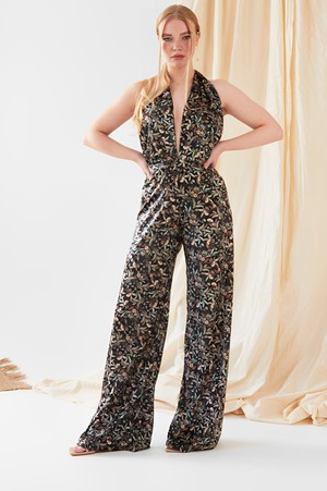 Floral Velvet Backless Jumpsuit from Sarvin