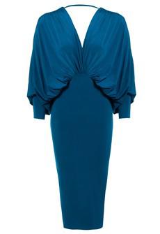 Teal Plunging Front Midi Dress via Sarvin