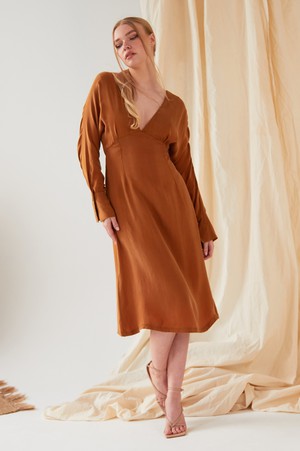 Mustard long sleeve Midi Dress from Sarvin