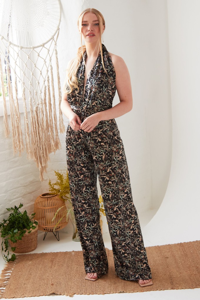 Floral Velvet Backless Jumpsuit from Sarvin